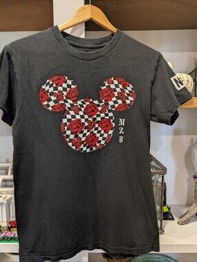 Neff Disney Collab Checkerboard Rose Mickey Black T-shirt Size Small